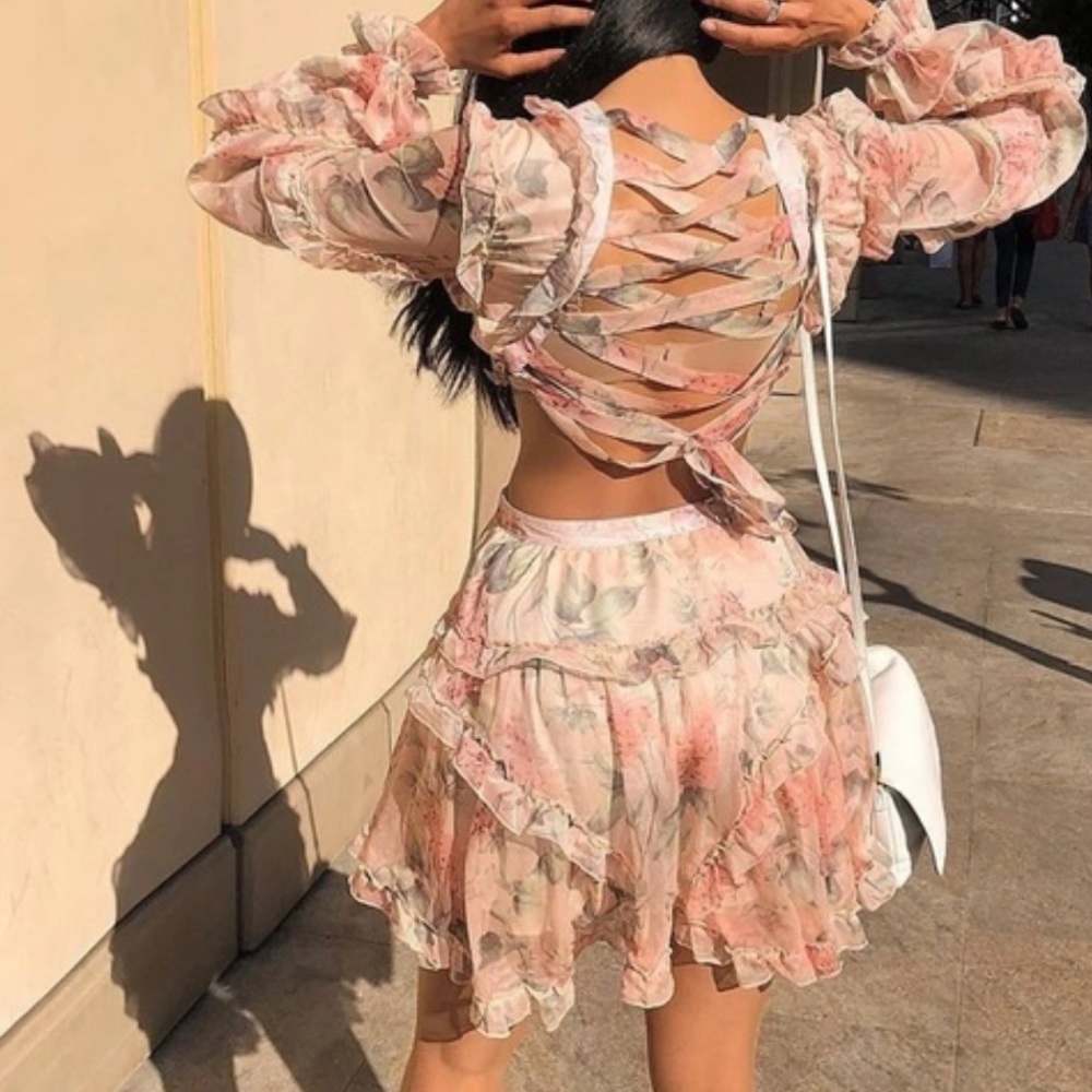 Pink Sheer Longsleeve Dress